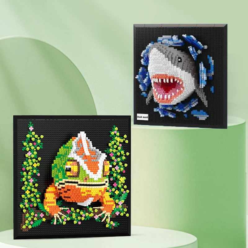 

3D строительные блоки акула голова монстра фреска настенный блок DIY подвеска в виде животного Настенный декор настенная скульптура домашний декор игрушка в подарок