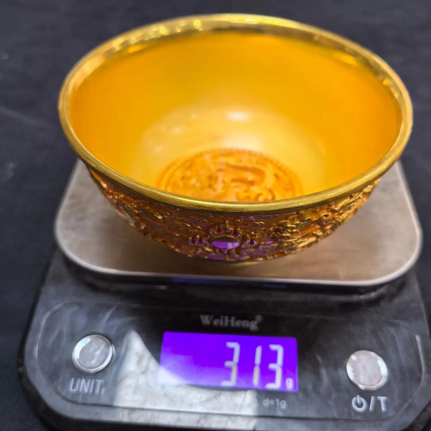 Annual collection Cloisonne gold bowl gilt retro Qianlong rich copper bowl cornucopia Daqing ornament play beads attract wealth