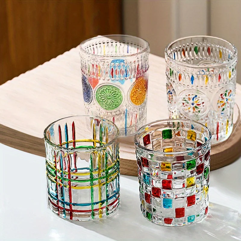 

1pc Coffee Mug, Hand-painted Colorful Glass Cup, Tea Cup, Creative Design Juice Drinking Cup, Drinkware For Restaurants, Cafes