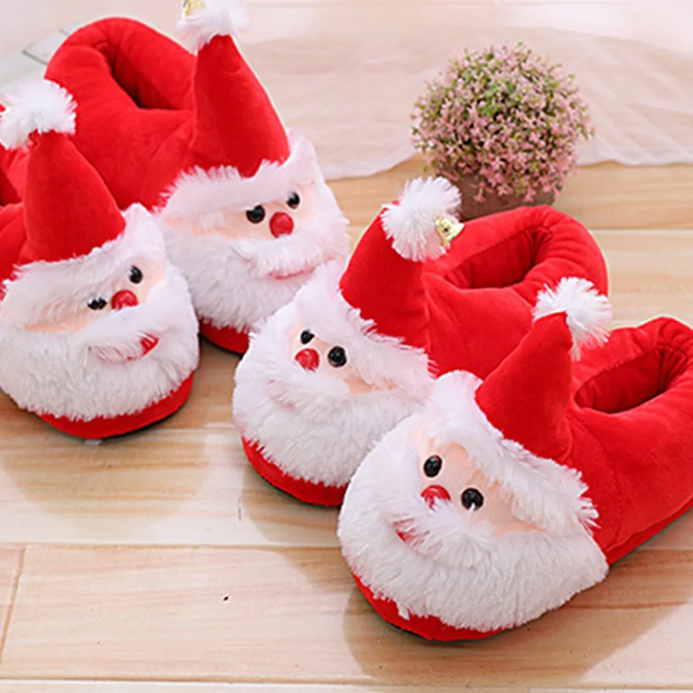 

Cozy Furry Christmas Slippers Plush Christmas Slippers Santa Women Home Indoor Anti Skid Non Slip Flats Winter Shoes