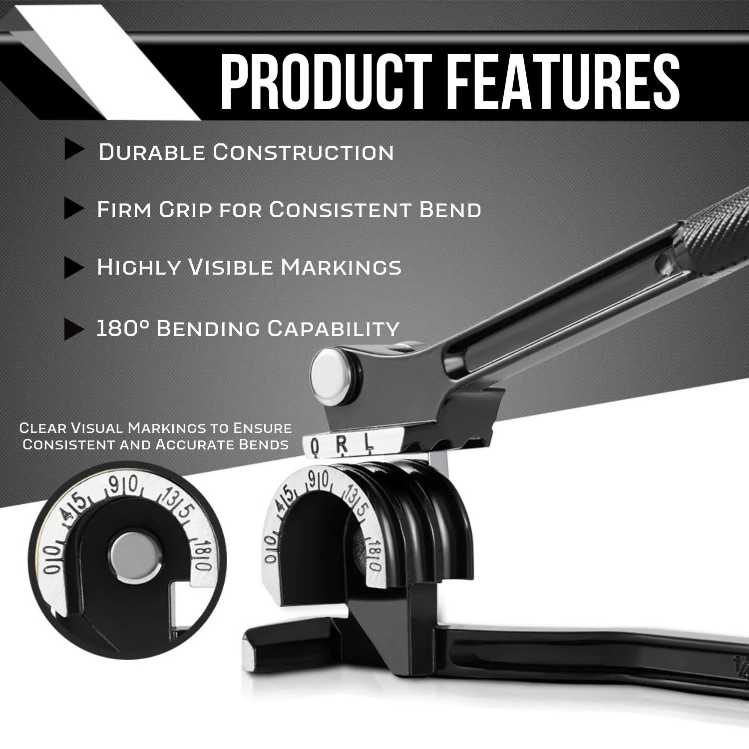 Rohrbiege-Werkzeug, manuell, für Außendurchmesser 1/4", 5/16", 3/8", 180-Grad-Hebeltyp, robust, für Kupfer, Aluminium, Weichmetall, HVAC – Detail 3