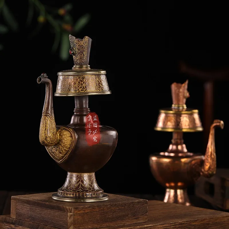 Nepalese handmade red copper, copper products, Bemba pot, Wemba pot, hand-carved gilt water bottle, filling magic tool