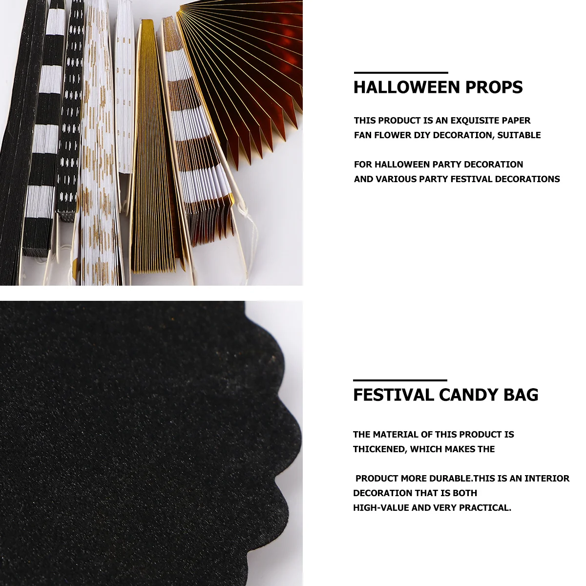 

Paper Flower Fan Set Halloween Double-Sided Thickened Black Orange DIY Party Decoration Halloween Ornament Background Props