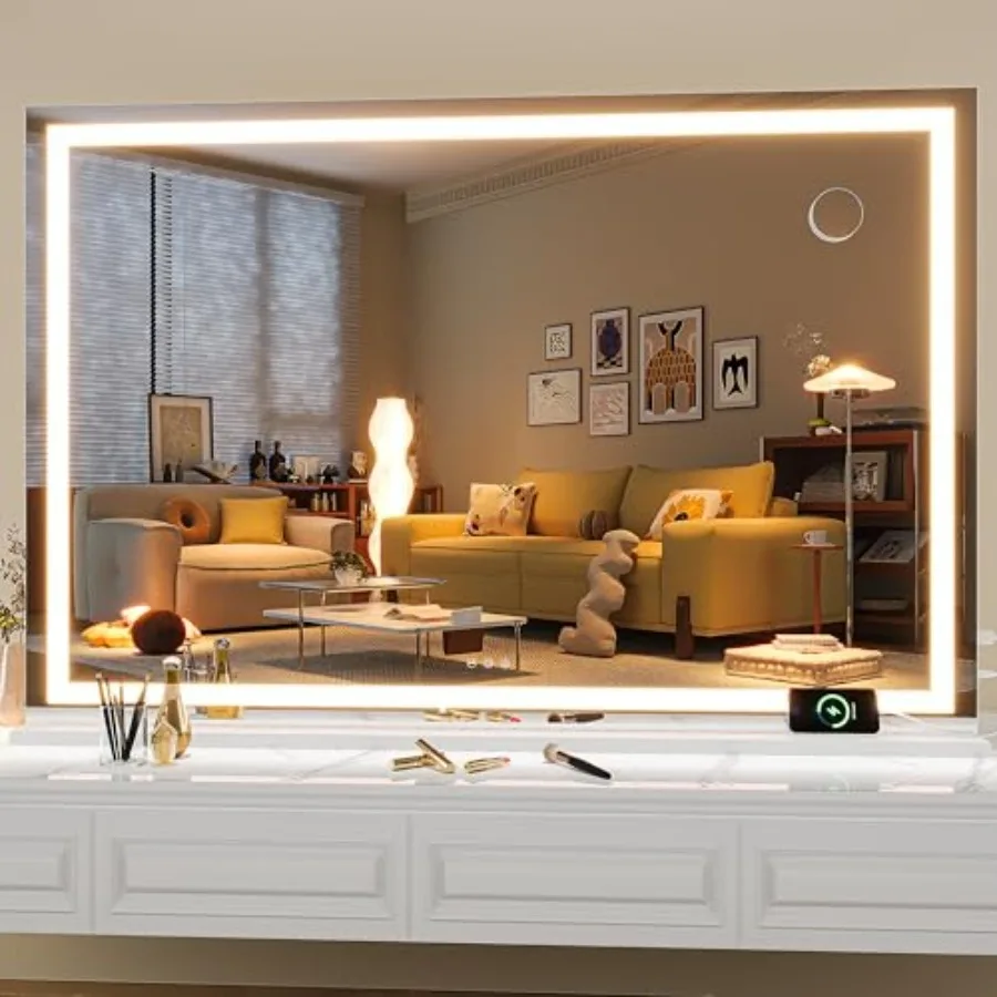 

Vanity Mirror with Lights, 50" x 34" LED Makeup Mirror, Lighted Makeup Mirror with Dimmable 3 Modes, Touch Screen Control Vanit