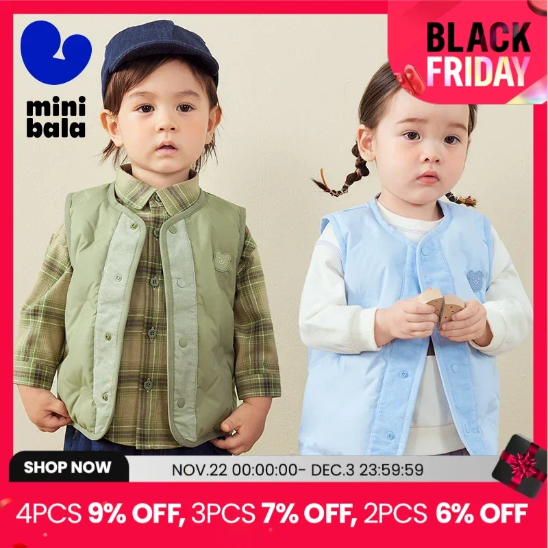 Mini Bala Cute Collarless Down Vest for Boys and Girls Winter New Product Baby Warm Fashionable Down Vest