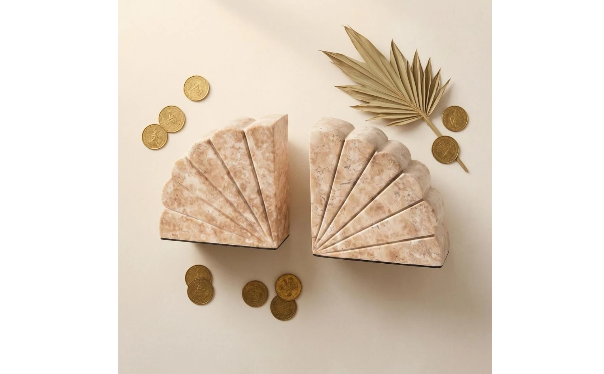 Marbled Shell-shaped Bookends Stable Base Artisan Crafted Neutral Shelf Support for Home and Office Organization