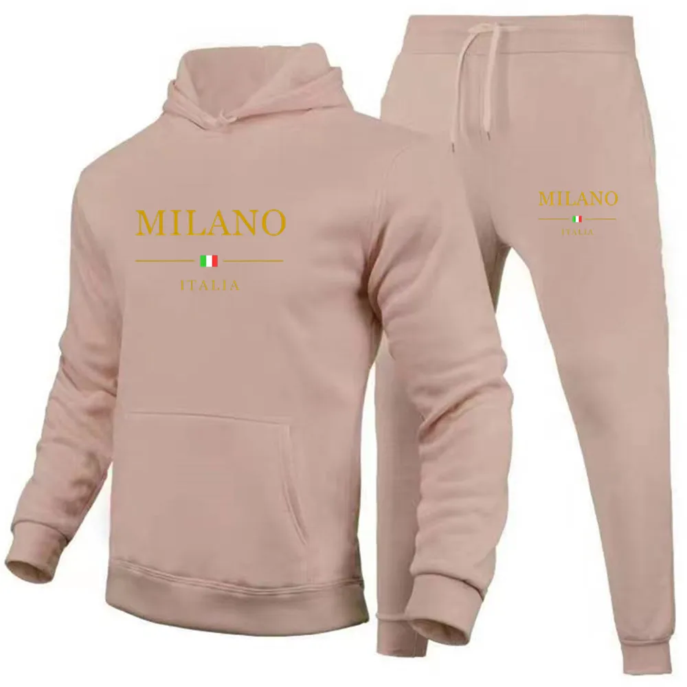 Heißverkauftes Herren-Sportbekleidungsset Milan Italienisches Muster bedrucktes Sportbekleidungs- und Jogginghosen-Modeset mit Kapuze