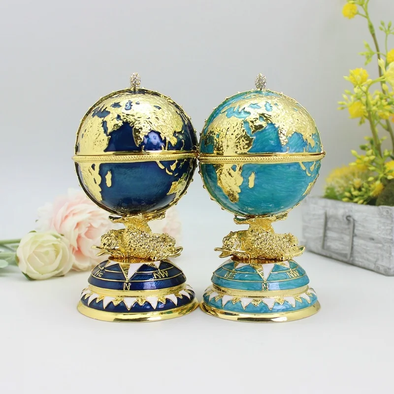 

Lucky metal ornaments smooth sailing globe Easter alloy egg storage box