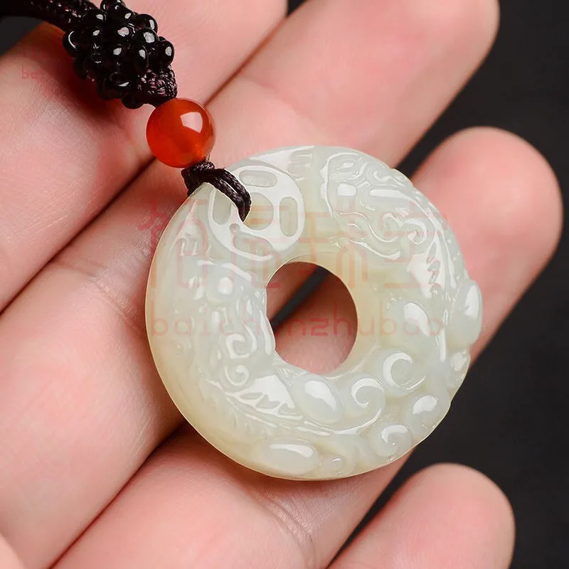 

Afghan white jade double brave peace buckle pendant