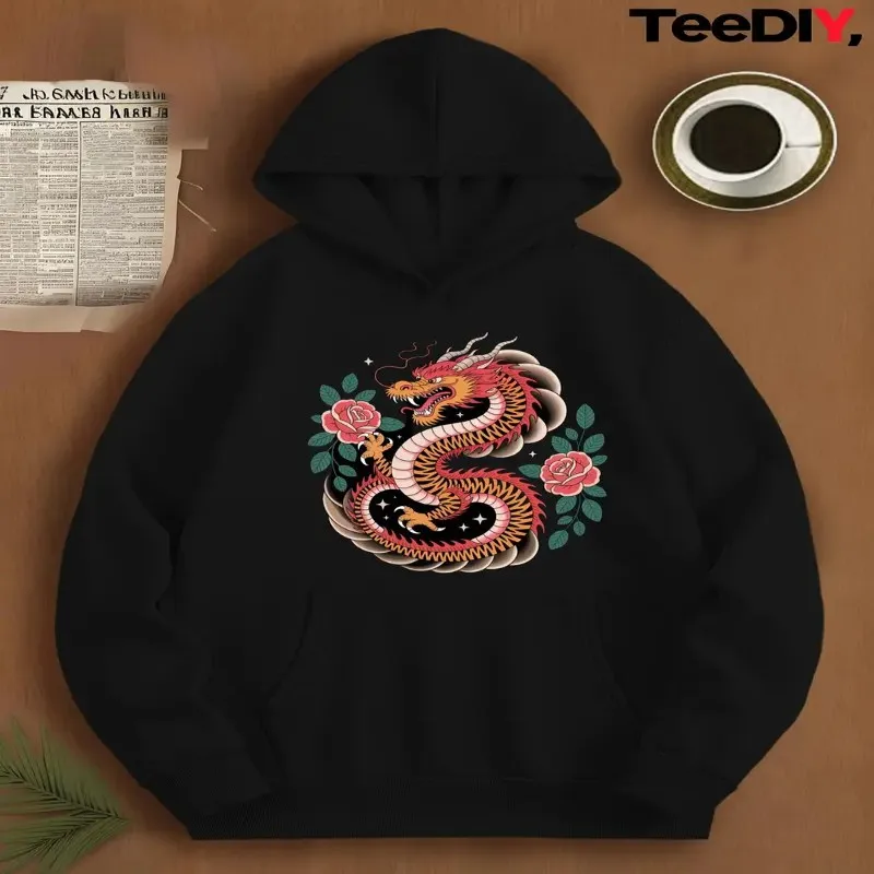 

Fall Winter Plus Size Women Sweatshirt Oversize Female Clothes Asian Streetwear Dragon Art Graphic Breathable Soft Warm Fabric