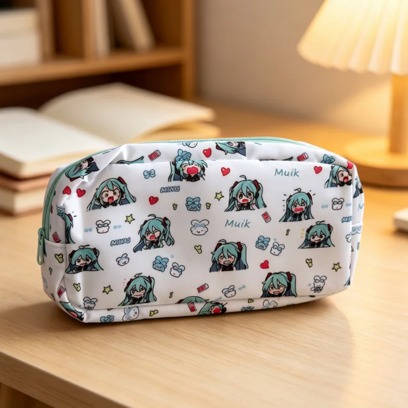 Hatsune Miku Federmäppchen, Schreibwarentasche, für Studenten, große Kapazität, mehrschichtig, Schreibwarentasche, Münzgeldbörse, Kosmetiktasche, Zubehör – Detail 2