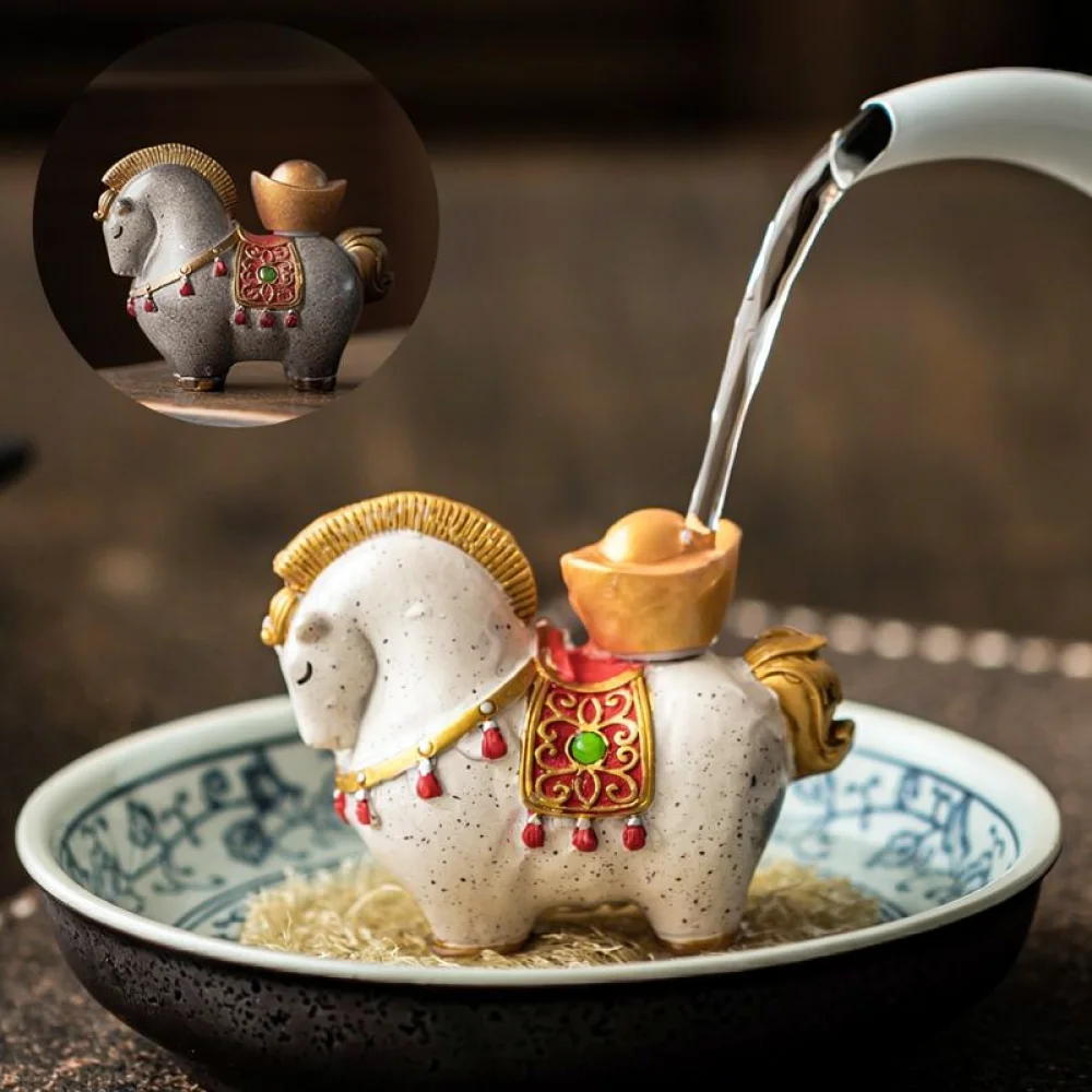 Auspicious Tang Horse Figurine Color Changing Tea Pet Ornament Resin Craft Chinese Wealth Fortune Tea Tray Decoration