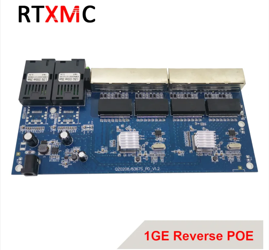RTXMC Reverse PoE 10/100/1000 m PCBA-Platine Gigabit-Switch Ethernet-Glasfaser-Medienkonverter 2 Anschlüsse 1,25 g Sc 8 Rj45