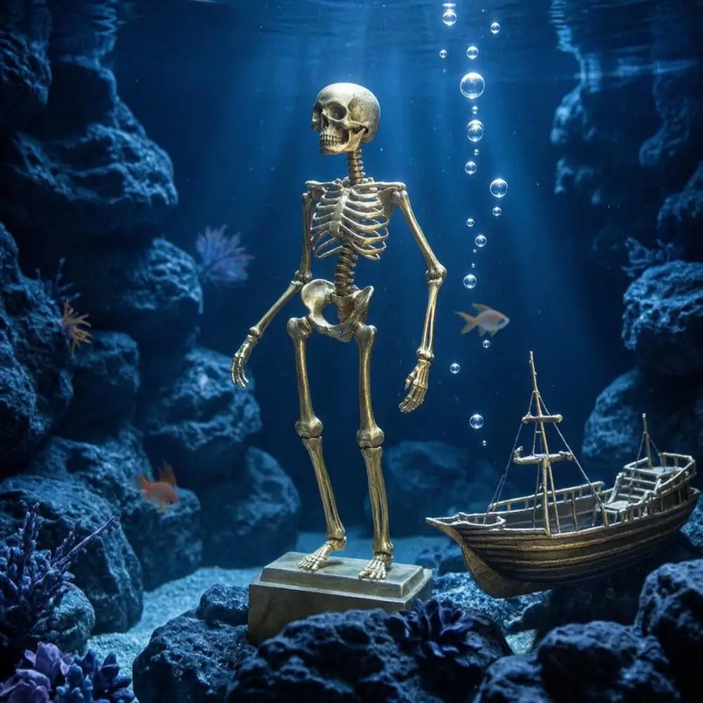 Bubble Driven Skeleton Tank Accessory Halloween Skeleton Fish Tank Ornament 3d Printed Dancing Skull Aquarium Decor Air for Fish