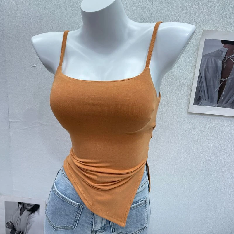 

Women's Asymmetric Sexy Solid Camis, Slim Strape, Padded Female Pulls Tops, Summer Tees, New Design