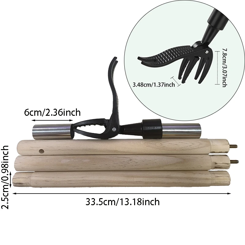 Detachable Three-section Wooden Weeding Tool Upright Long-handled Gardening Appliance For Weed Removal Without Bending Knees