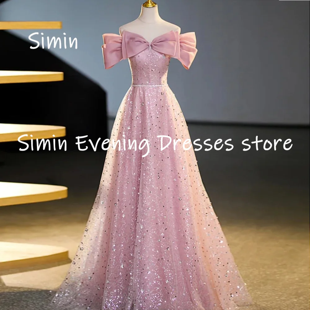 Simin-Robe de Bal de Forme Trapèze en Tulle pour Femme, Tenue Élégante à Épaules Dénudées, Longueur au Sol, Collection 2023