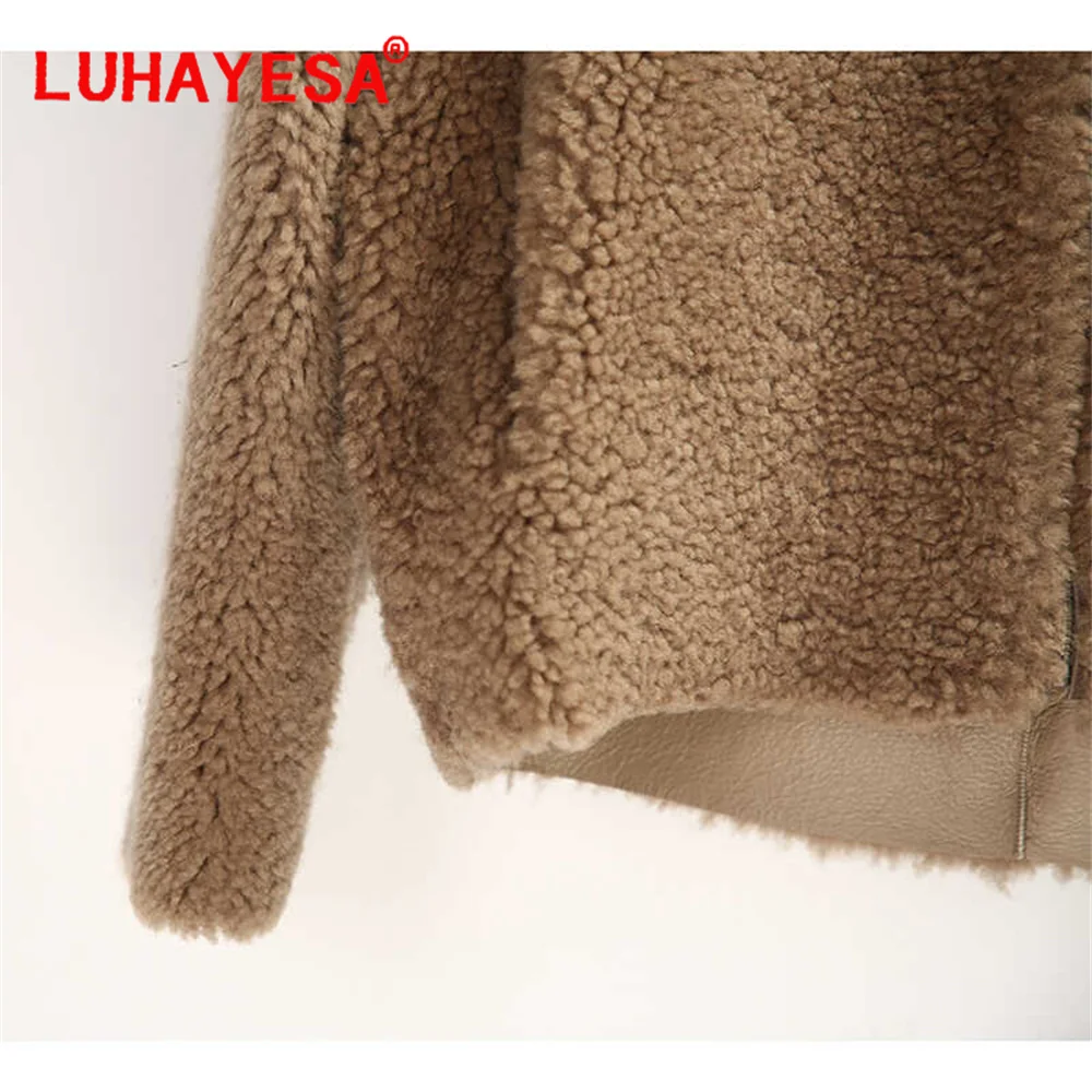 2024 Luhayesa Spain Pearl Merino Sheepskin Fur Clothes Women Hooded Khaki Loose Casual Winter Real Fur Overcoat