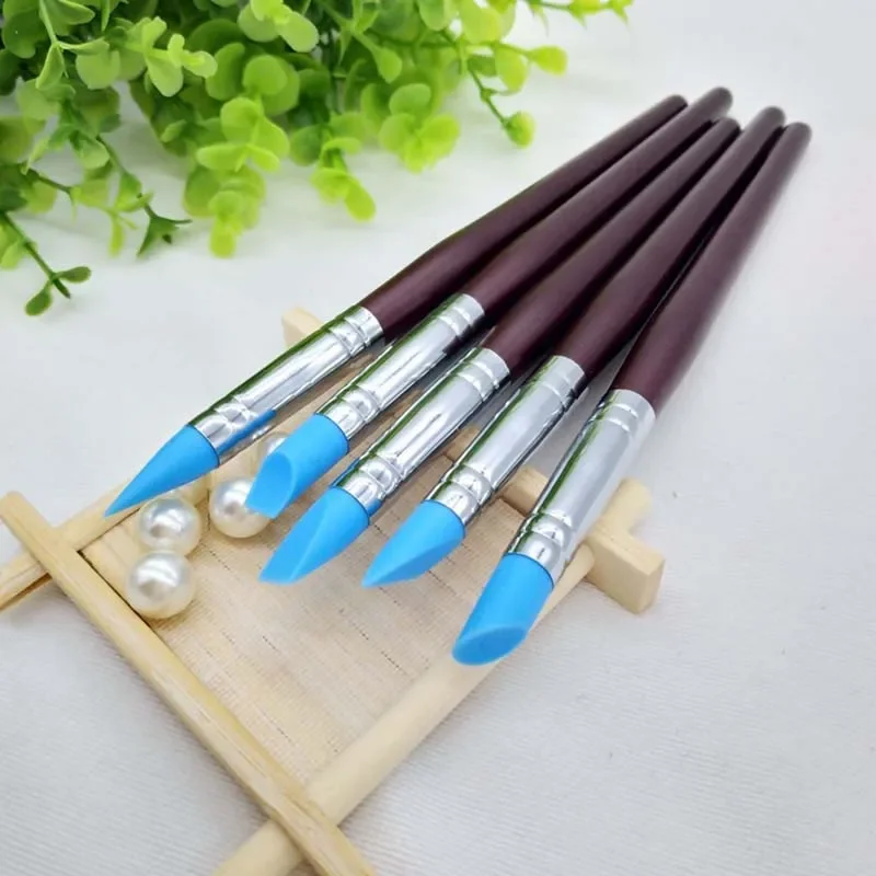 5pcs/set Nail Art Silicone Sculpture Pen 3D Carving DIY Glitter Powder Liquid Manicure Dotting Brush Nails Tips Tool Accessories