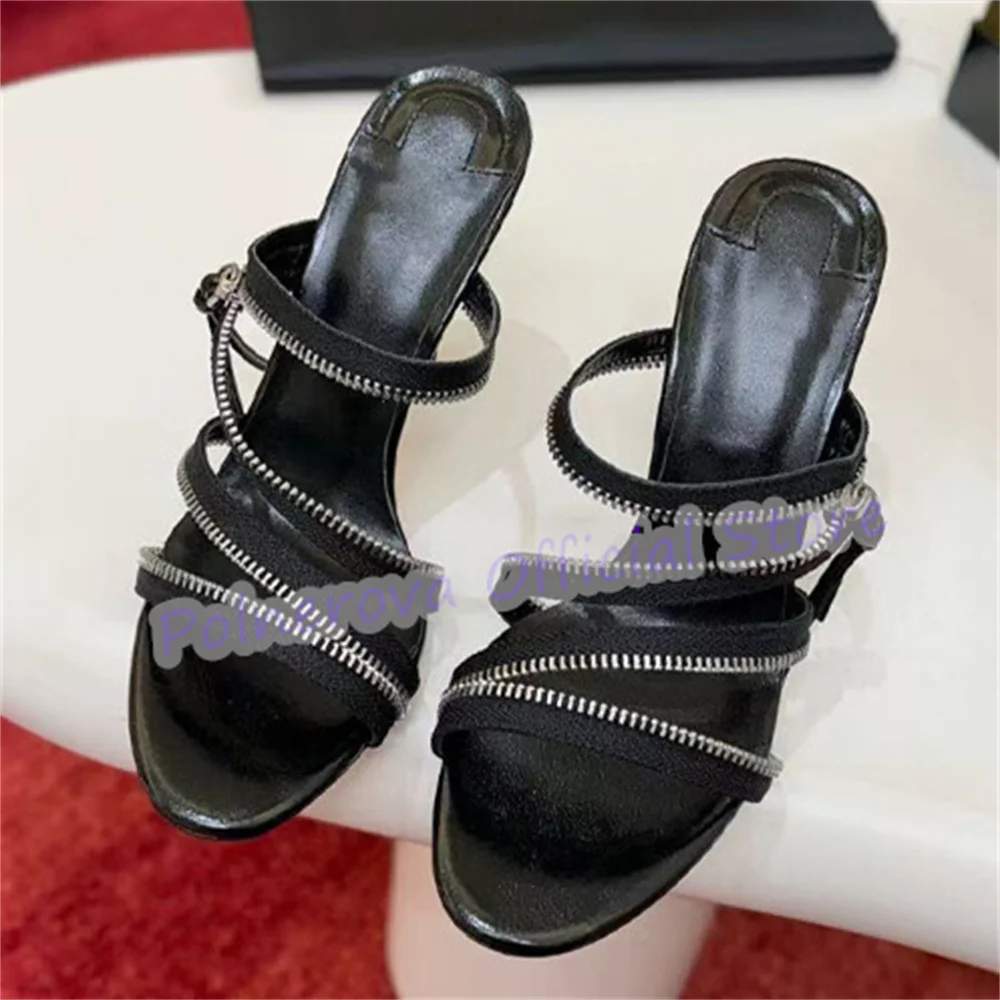 

Zipper Design Cross Strap Narrow Band Women Sandals New Fashion Peep Toe High Heel Slingback Pumps Lady Party Gladiator Sandals