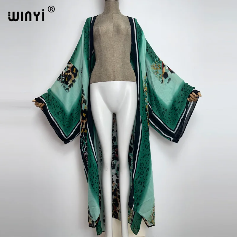 Autunno WINYI cotone canapa elegante Beach Wear costume da bagno Cover up boho Cardigan holiday elegante sexy Holiday manica lunga Kimono