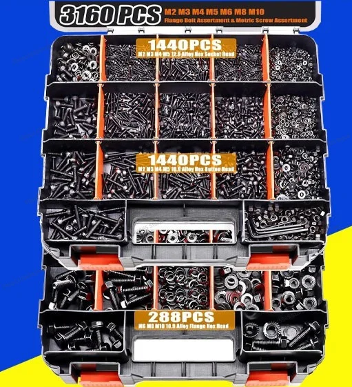 Special 3160pcs High-strength Hexagonal Screw and Nut Set Combination Multi-specification Screw Box
