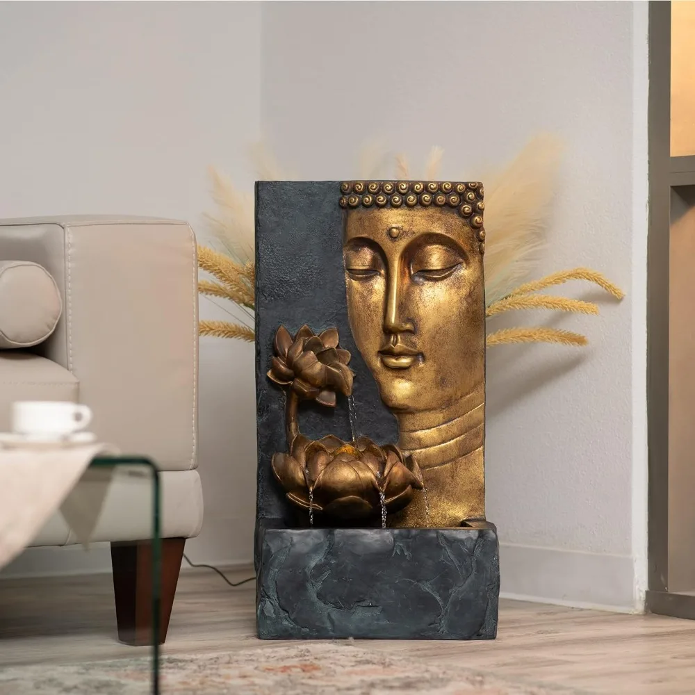 

30" H Zen Buddha Face Water Fountain W/LED Light & Pump, Indoor/Outdoor Freestanding for Home Patio Garden Backyard