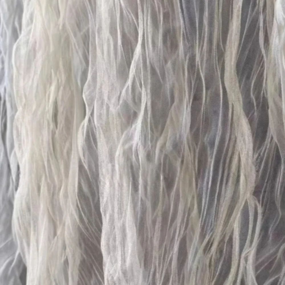 Pale Beige Pleated Mesh Fabric Wedding Curtain Shooting Background Mesh Fabrics for Diy Sewing Clothing Cloth By The Meter