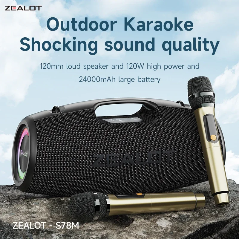 ZEALOT-S78M Lautsprecher Bluetooth Karaoke Party Lautsprecher mit 2-Wege-Soundsystem 120 W Ausgang Eingebautes/kabelgebundenes Mikrofon für Party