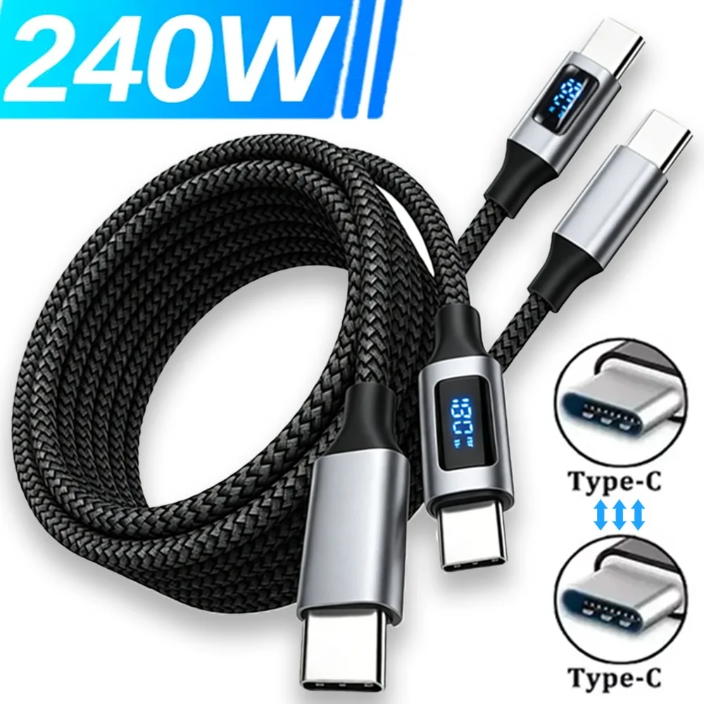 240W USB C Data Display Super Fast Charging Cable Type C To Type C Data Cord for Apple IPhone17 16 15 Samsung Xiaomi Android