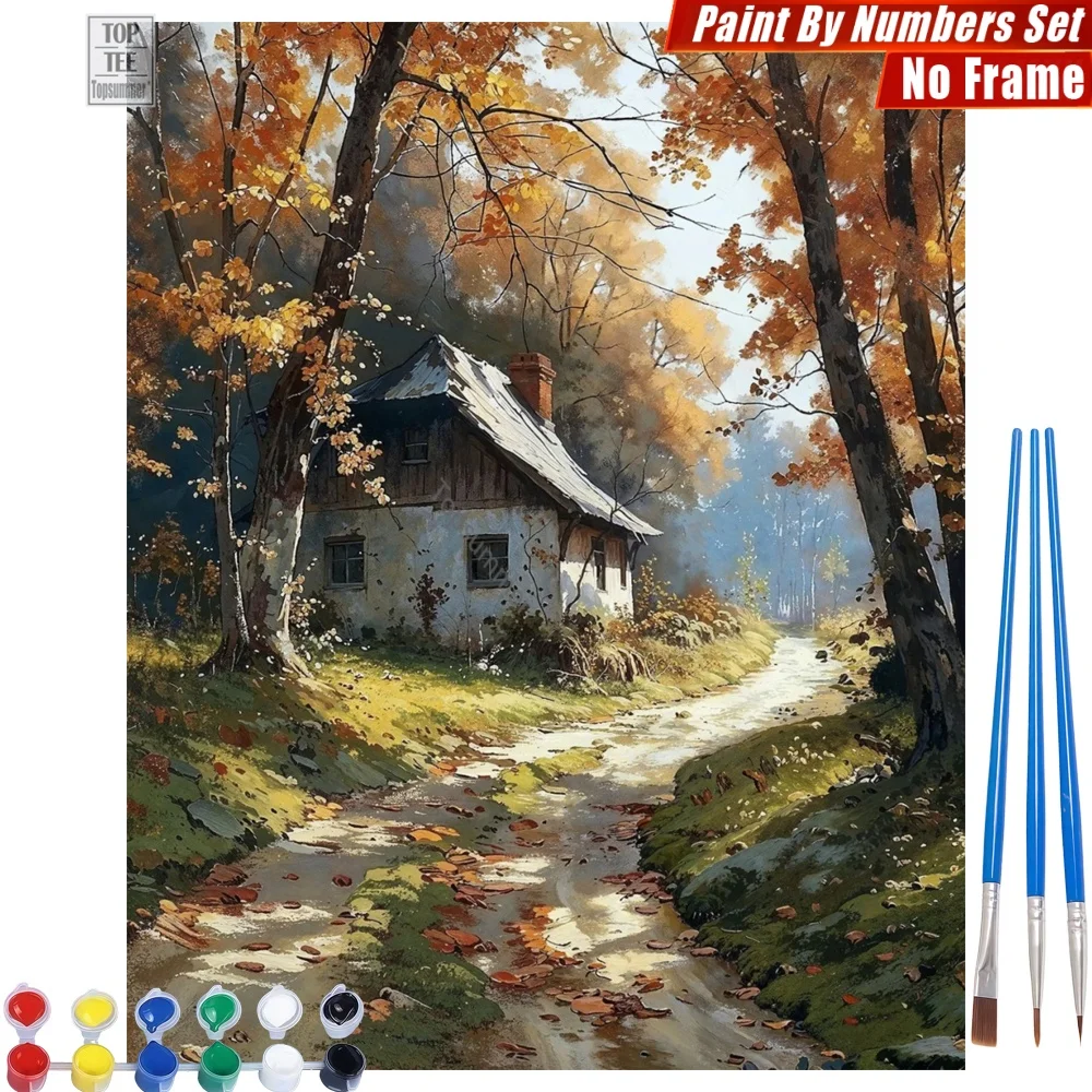 

Serene Autumn Cottage DIY Digital Oil Painting Kit - Forest Cottage Beauty Relaxing Activities Easter Gift For Grandma