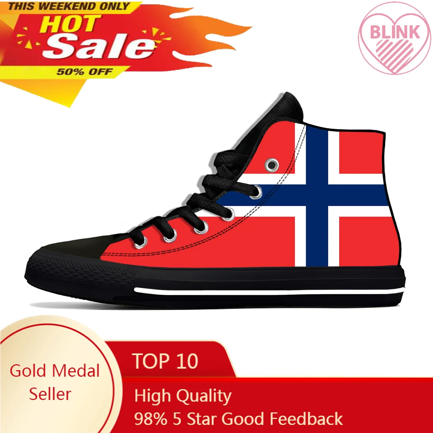 

NORWAY NOREG NORWEGIAN Flag Fashion Classic High Top Board Shoes Lightweight Cool Casual Shoes Hot Breathable Men Women Sneakers