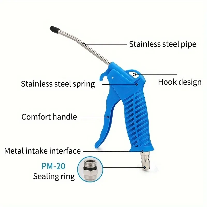3/12M Pneumatic Gas Hose and Short/Long-Mouthed Plastic Dust Gun – High-Pressure Car Dust Blowing Air Gun
