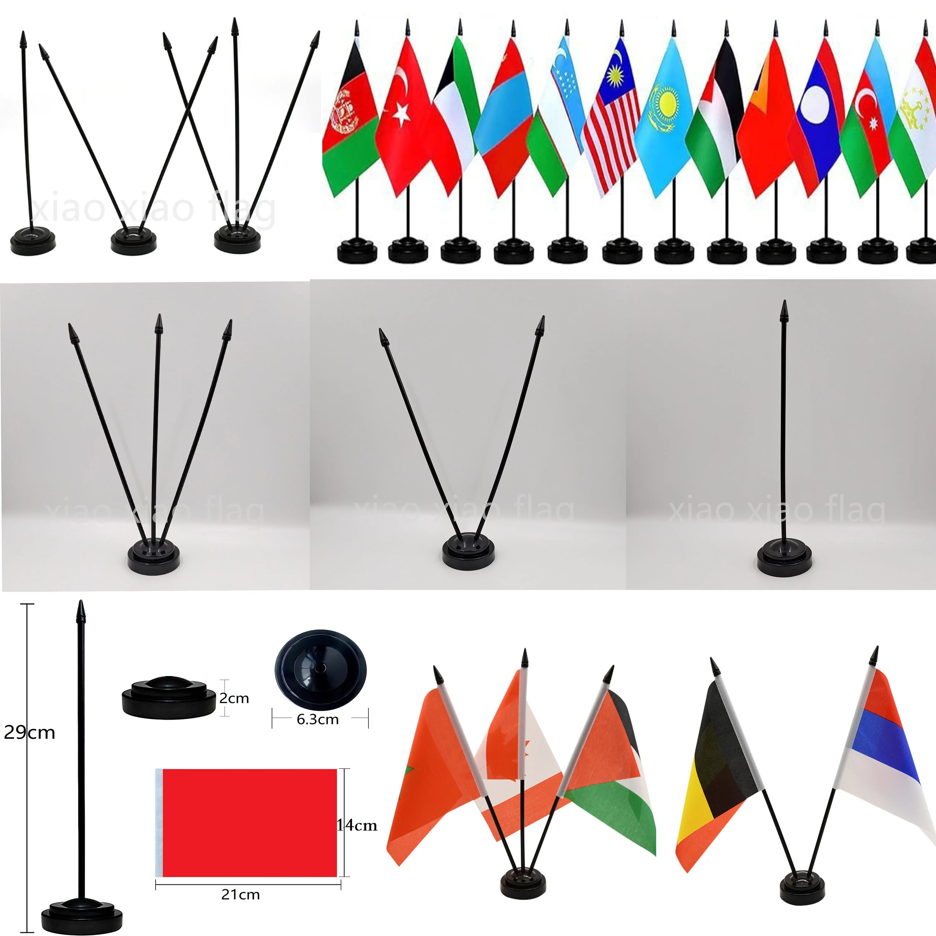 Wholesale And Retail Black  Plastic Table Flag Pole With 14 * 21cm Small Flag