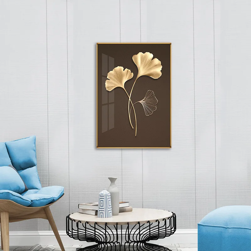 Modern simple restaurant decorative painting ginkgo biloba golden leaves simple corridor aisle canvas painting