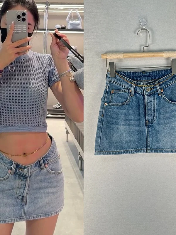 

High Waist A-Line Skirt Women's Loose Slimming Denim Skirt Casual Sle Summer New Arrival Cotton Material