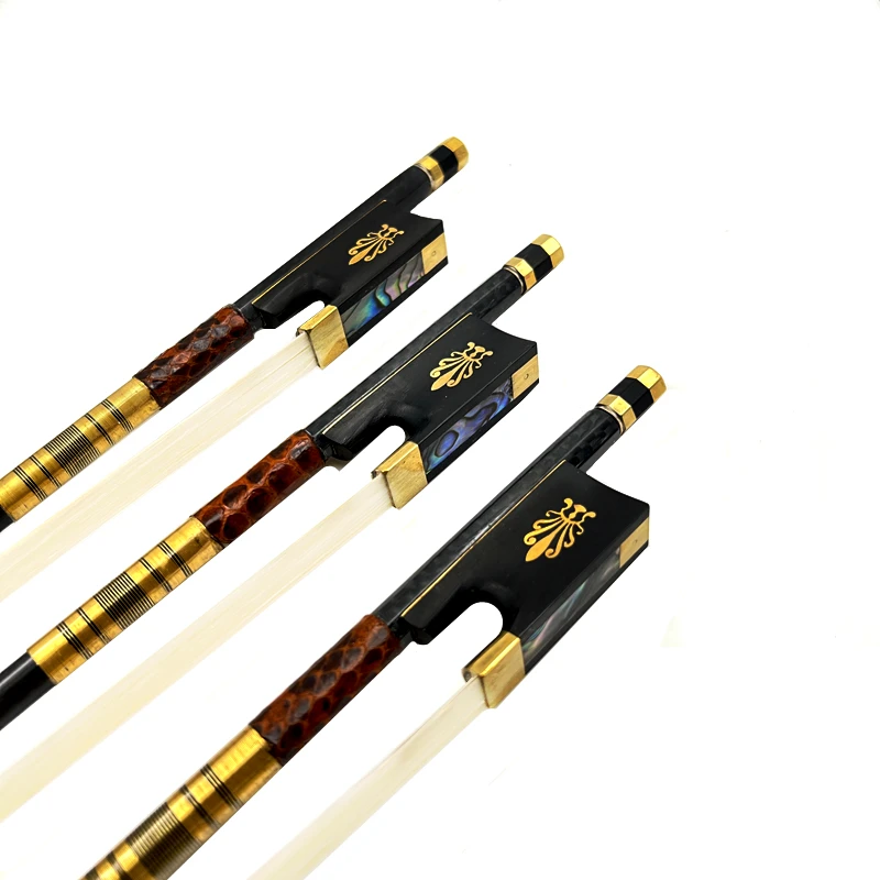 3pcs Carbon Fiber Violin Bow 4/4 AAA Bow Hair Straight Abalone Ebony Bow Frog