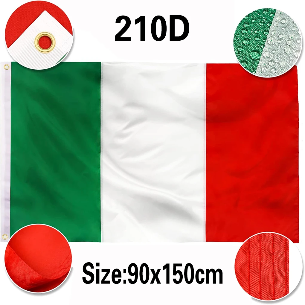 FLAGLINK 90x150 CM Heavy Duty 210D Nylon Italy National Country Flags 4 Stitch Hemming Brass Grommets