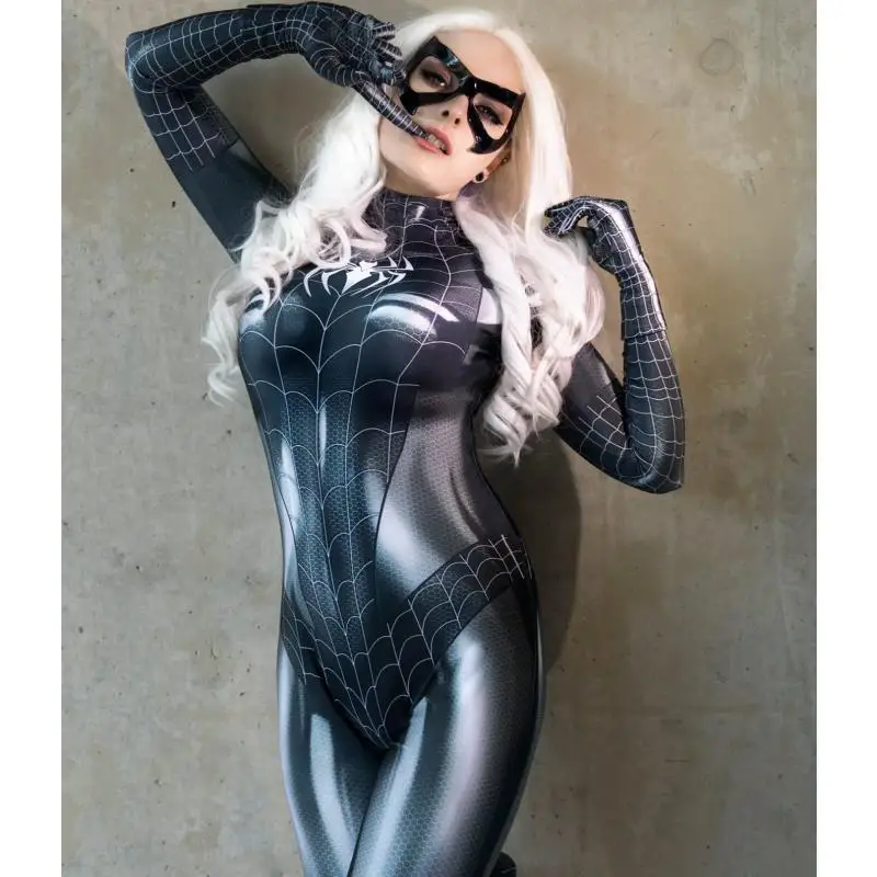 Sexy Black Cat Superhero Cosplay Costume For Spider Women Costume Christmas Tight 3d Printing Jumpuit Halloween Bodysuit Clothes