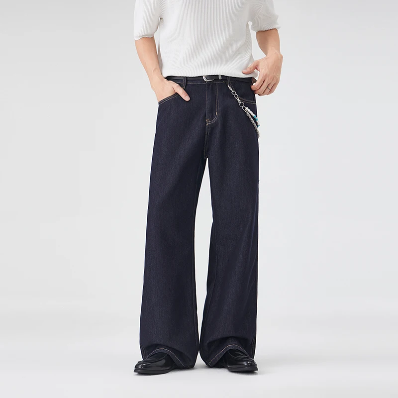 2026 New High Quality Clothing Original Color Jeans Men's American Straight Leg Loose Men's Washed Wide Leg Draped Casual Pants