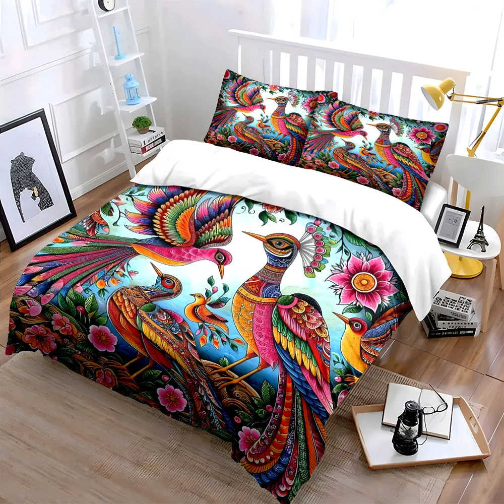 Vibrant Floral Bird Art Printed Duvet Cover Set1 Duvet Cover+2 PillowcaseMulti Size Bedroom Bedding Decor Luxury gifts