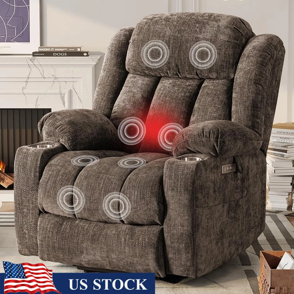 Large Power Lift Recliner Chair with Heat Massage USB Ports Side Pockets Ergonomic Comfortable Elderly Back Pain Relief