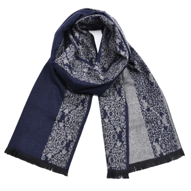 Blue and White Porcelain Jacquard Men's Business Scarf 2023 Men's Autumn Winter Warm Shawl Scarf Trendy European and American Ex