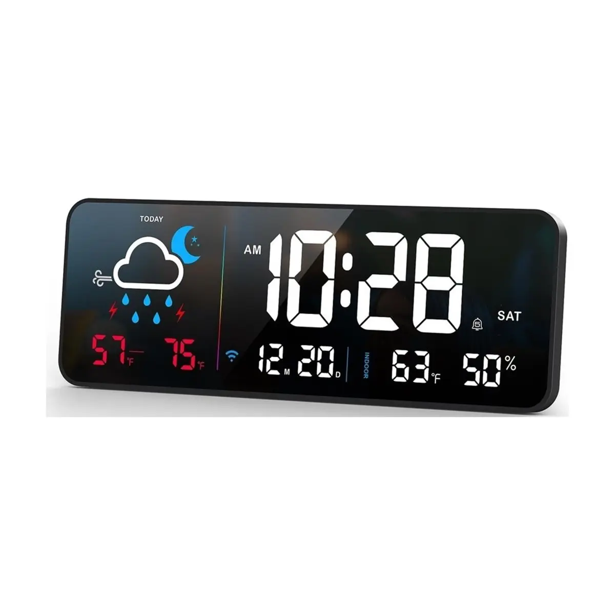 A88M Digital Wall Clock,Large Display with Network Auto-Synced,Corded Smart LED Alarm Clocks Real-Time Shows Weather,Humidity