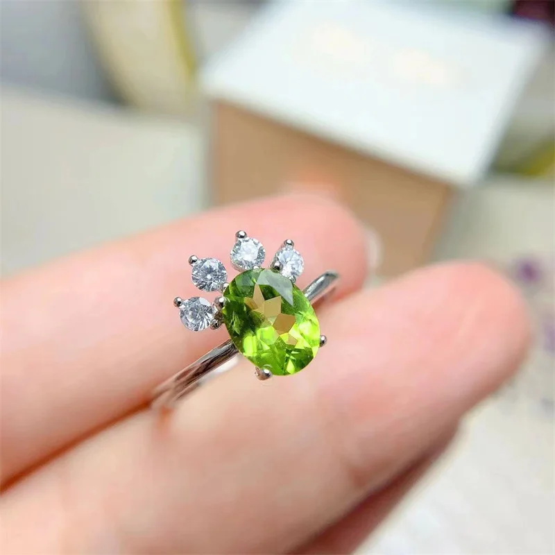 Adjutable Size Trouwring Voor Vrouwen Real S925 Orinigal Sterling Zilver Natuurlijke Echte Peridot Met Certificaat 8X6Mm