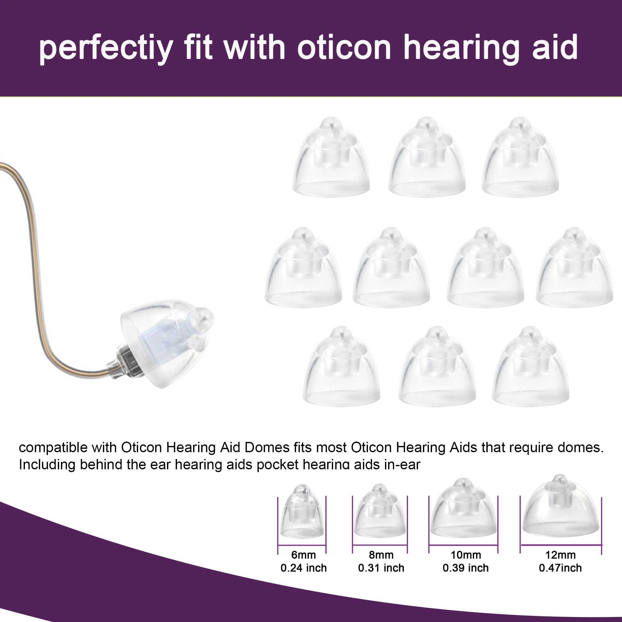 10pcs Hearing Aid Domes for Oticon Replacements,Minifit Double Vent Domes(6mm/8mm/10mm/12mm),Oticon hearing aid Universal Domes