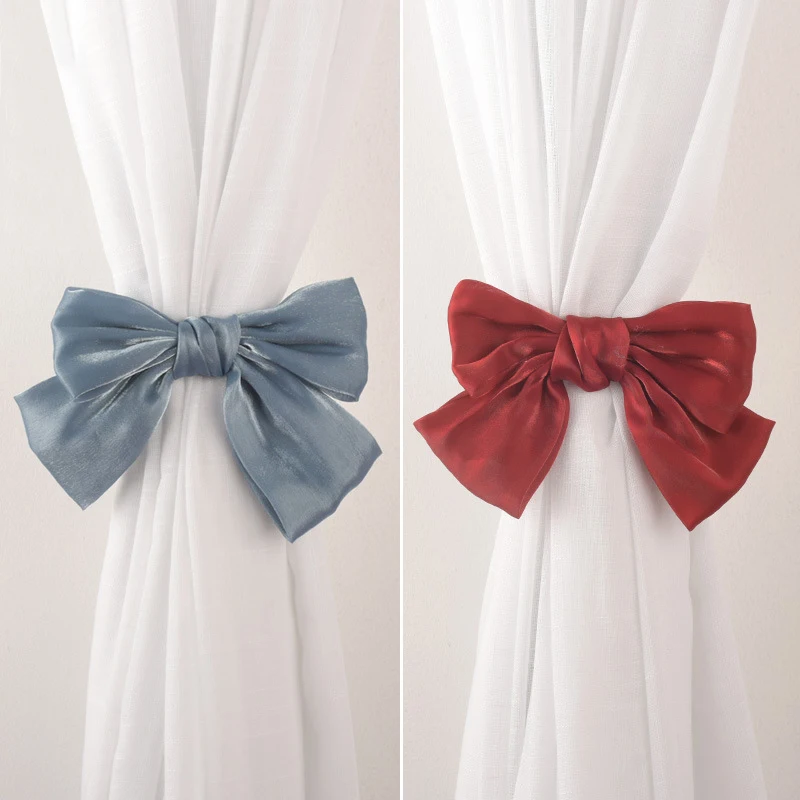 1PCS Bowknot Curtain Buckle Clip Chiffon Strap Hanging Curtain Holders Accessories Home Decor Bow Beads Curtains Clips Tieback