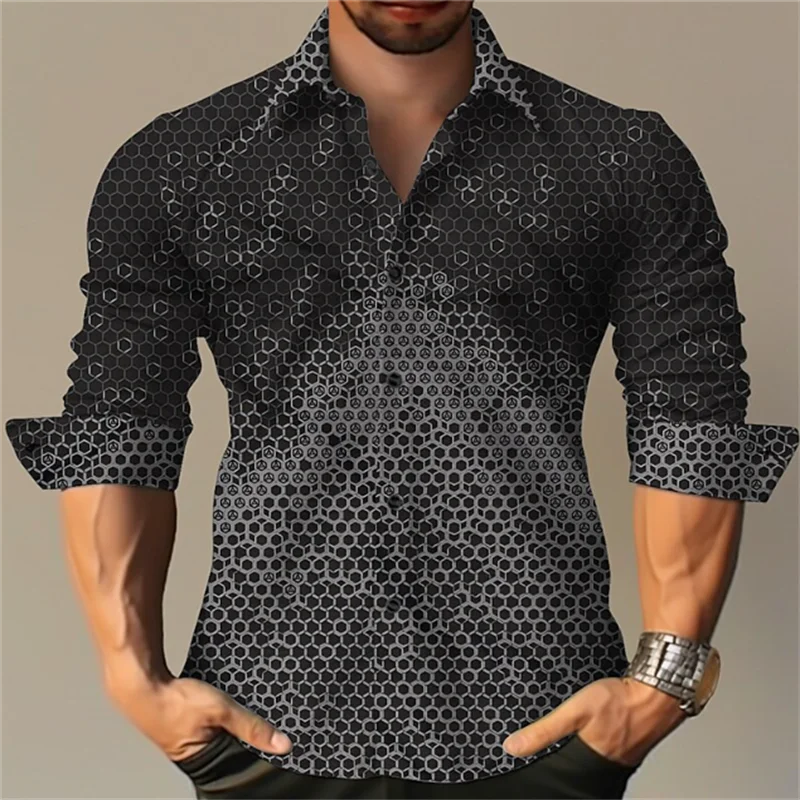 2025 Men's T-shirt Suit Button Shirt half Splicing Trend New Geometric Flower Clear Pattern  Soft And Comfortable Shirt Clothing