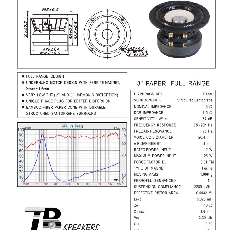 SOTAMIA 1Pcs 3" Audio Full Range Speaker 8 Ohm 25W Altavoz HIFI Sound Music Desktop Speaker Bluetooth Loudspeaker for TB-W3-2141