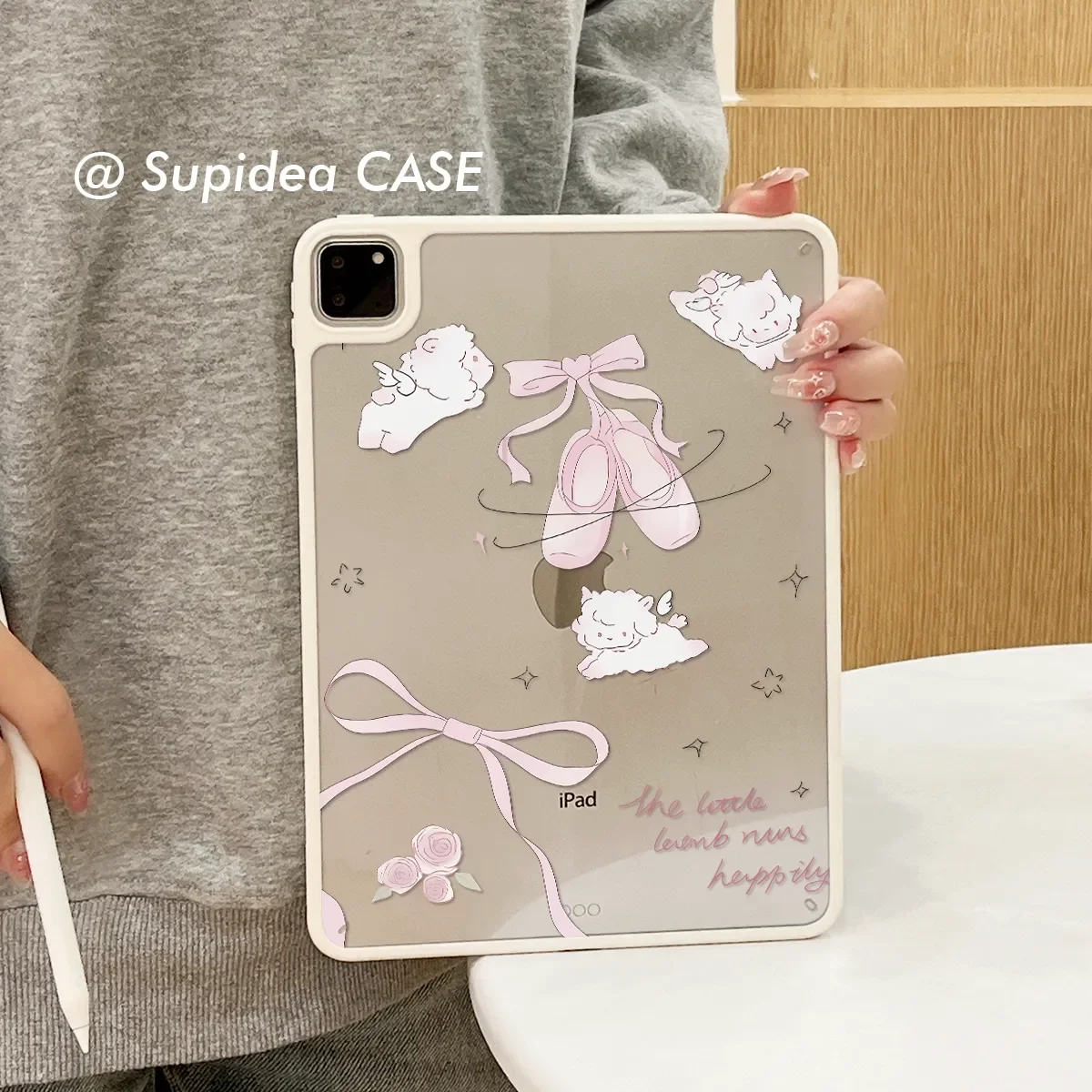 

Чехол для iPad Pro 13, 11 (M5, M4), 12.9 (A16), 10, 8, 7, 9 (9-го, 10-го поколений), iPad Air 11 (M2, M3), Mini: Корейский дизайн, розовый, с балетным ланъярдом-бантом.